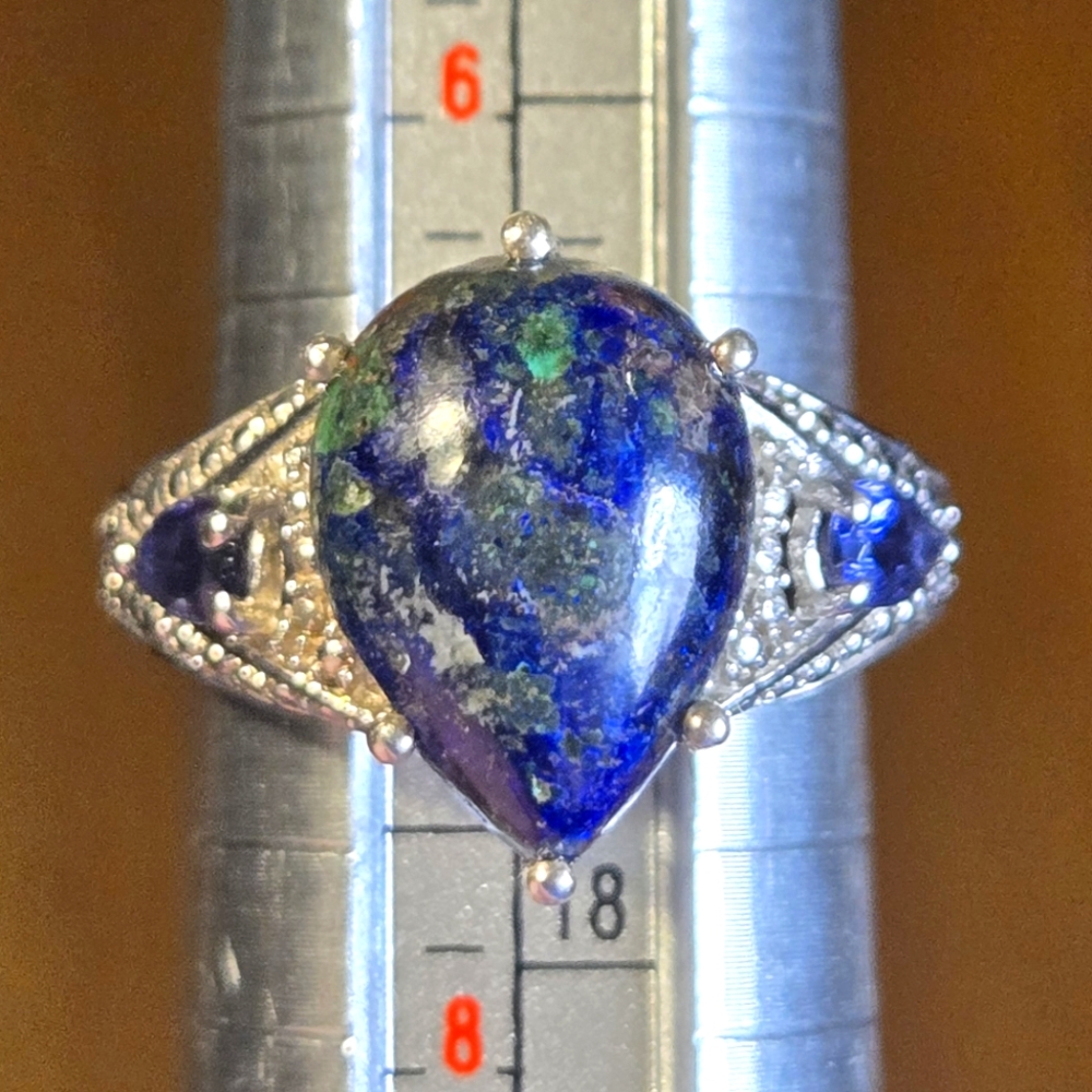 Stunning Natural Lapiz And Tanzanite Sterling Silver STS Ring Size 7